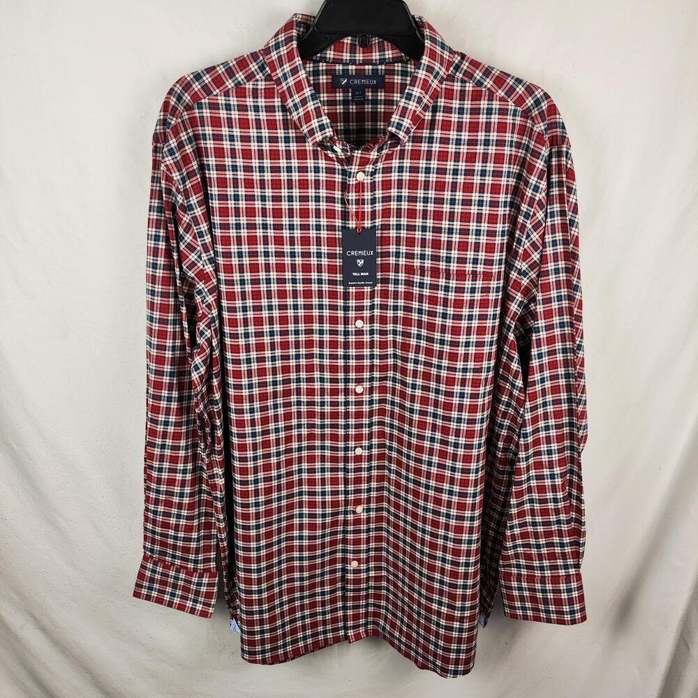 Cremieux Shirt Mens 2XLT Red Plaid Button Down Long Sleeve Tall Man Casual